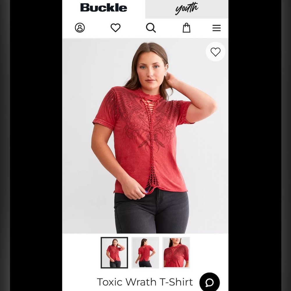 Buckle Affliction toxic wrath tee shirt destructed artsy Goth M /L red t-shirt
